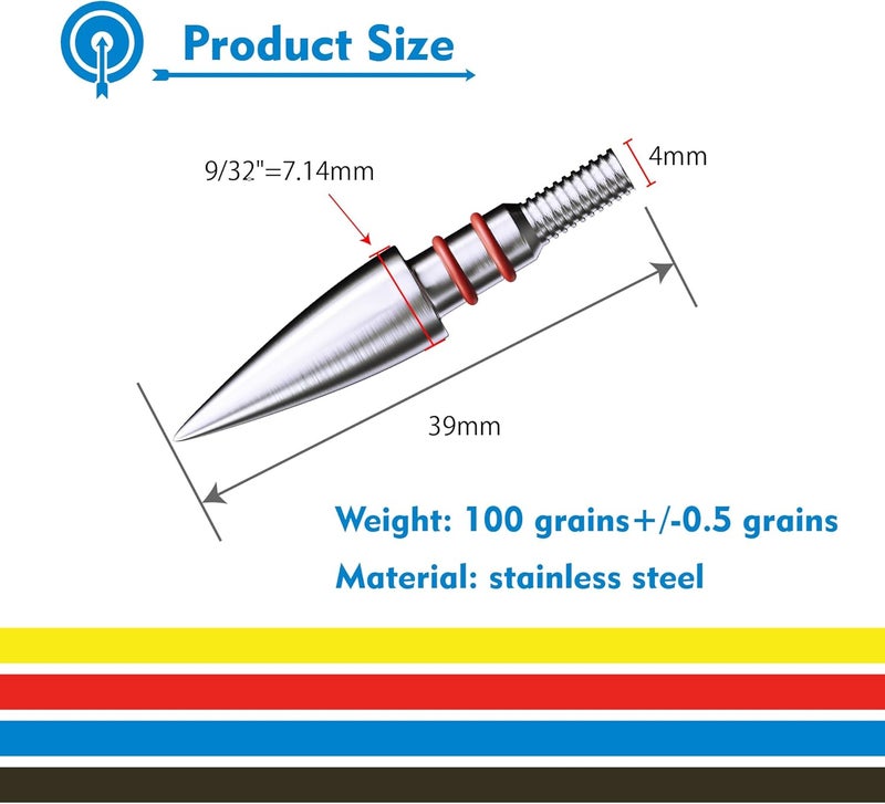 MOLFUJ MOLFUZ 12pcs Archery Field Points 100/125/150/200/300 Grain, Stainless Steel Screw-in Practice Arrow Tips for Recurve, Compound Crossbow, Hunting and Target Shooting - Image 2